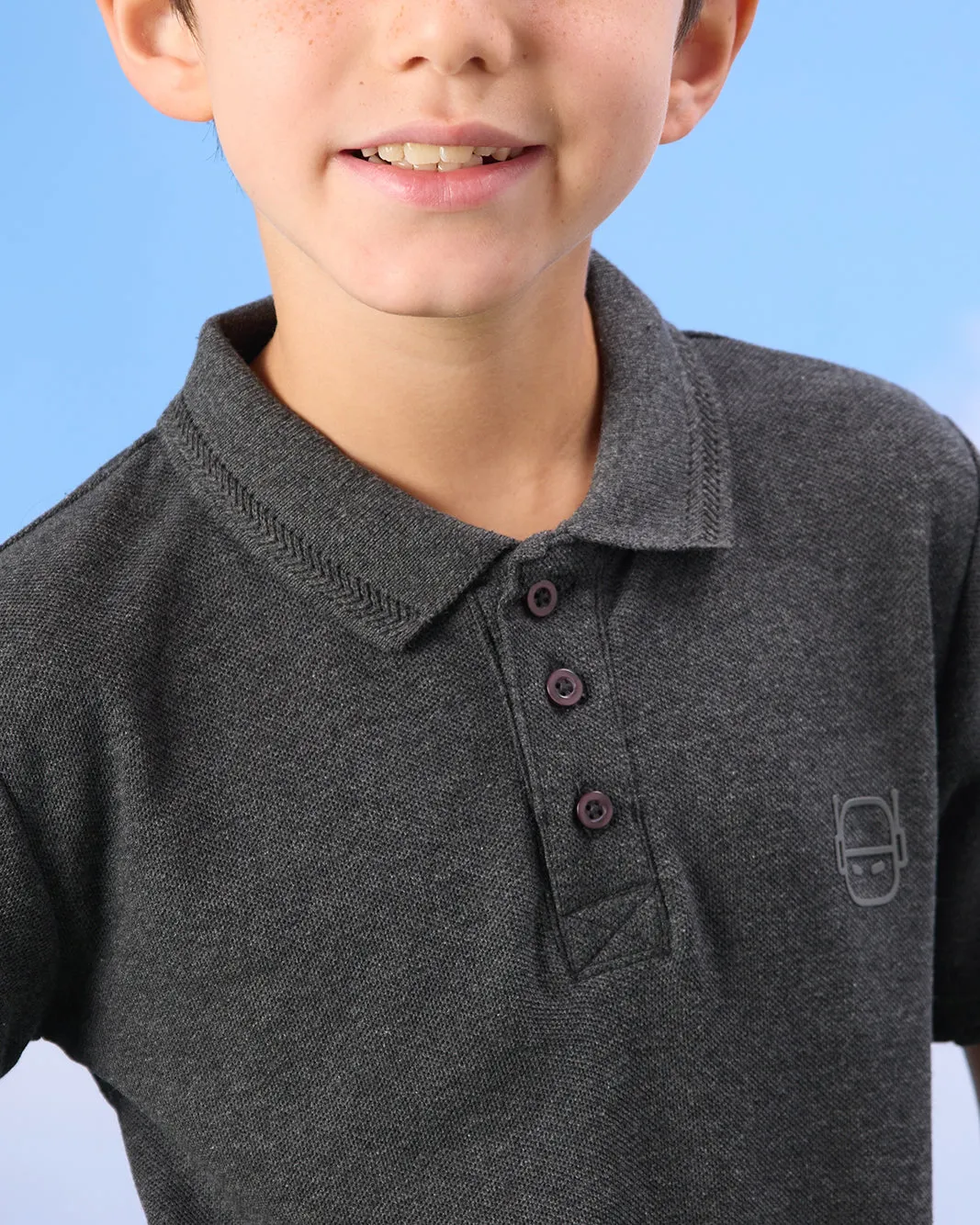 Boys Charcoal Collared Polo t-Shirt sold by Redtag product image thumbnail 4