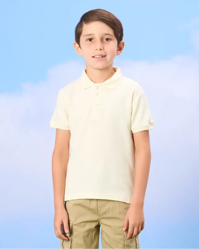 Boys White Jacquard Collar Polo T-Shirt sold by Redtag