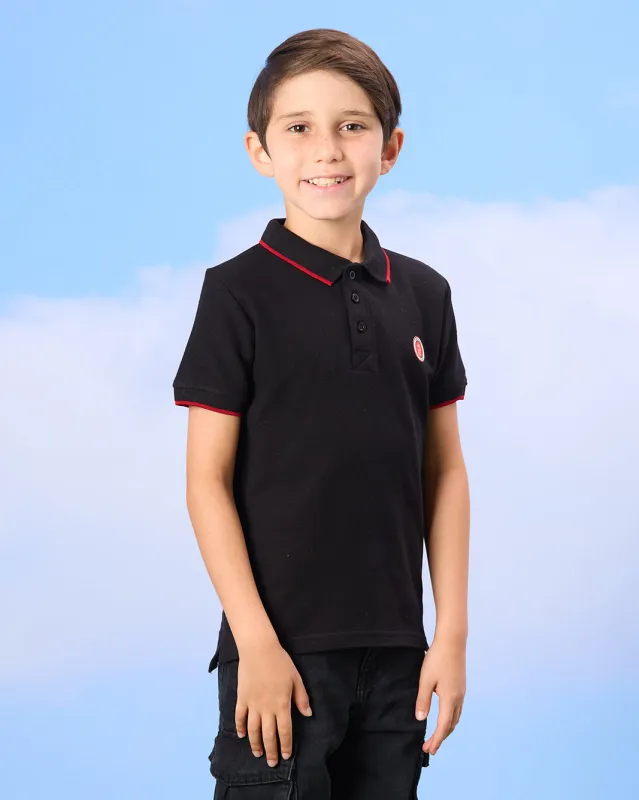 Boys Black Short Sleeved Polo Shirt sold by Redtag