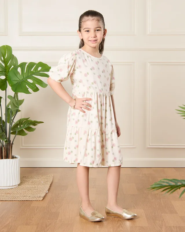 Girls Cream Floral Print Dress sold by Redtag