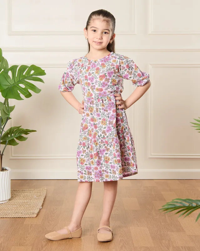 Girls Cream Floral Print Dress sold by Redtag