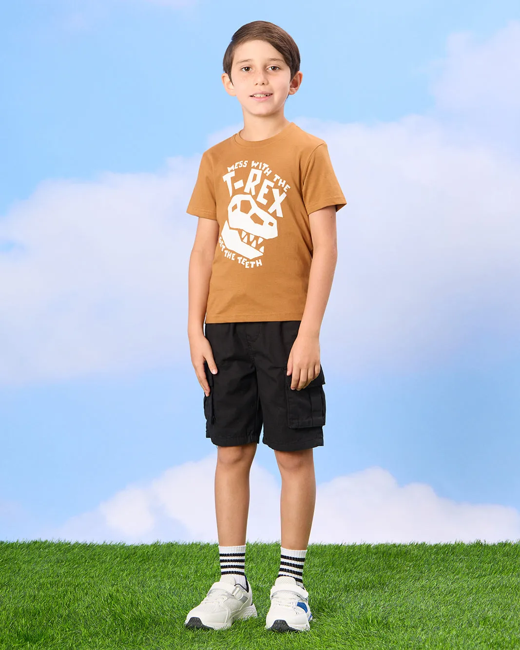 Boys Brown T-Rex Print T-Shirt sold by Redtag product image thumbnail 2