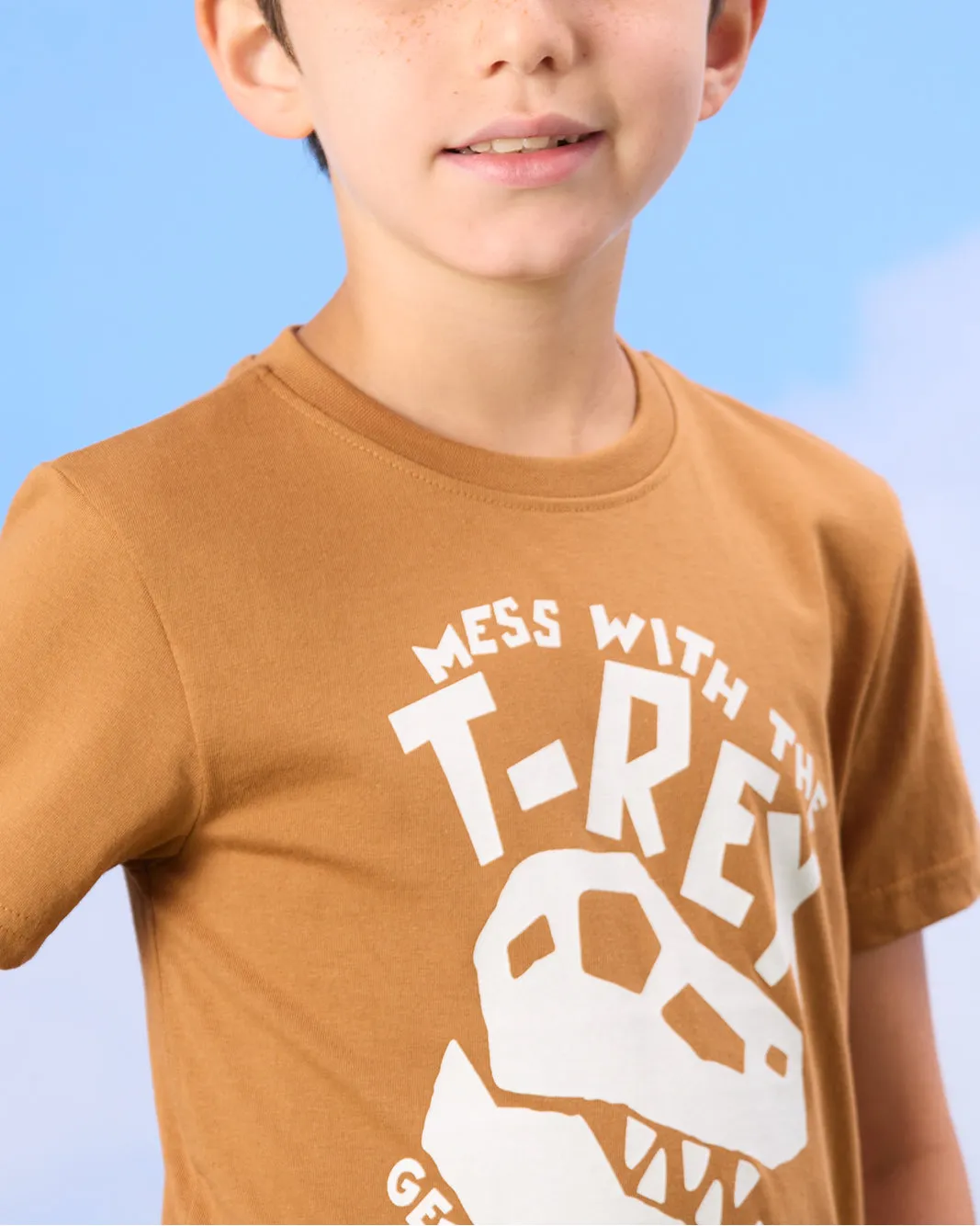 Boys Brown T-Rex Print T-Shirt sold by Redtag product image thumbnail 4