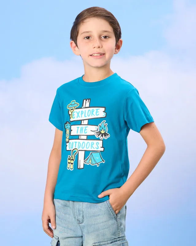 Boys Blue Explore Print T-Shirt sold by Redtag
