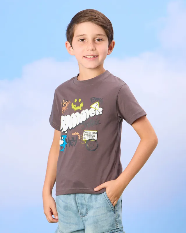 Boys Grey Summer Print T-Shirt sold by Redtag