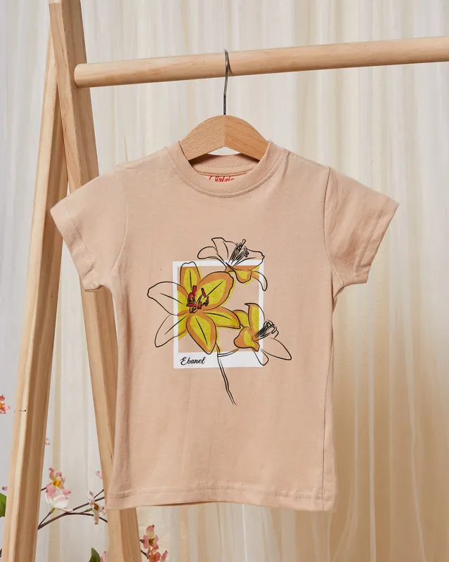 Girls Beige Printed T-Shirt sold by Redtag