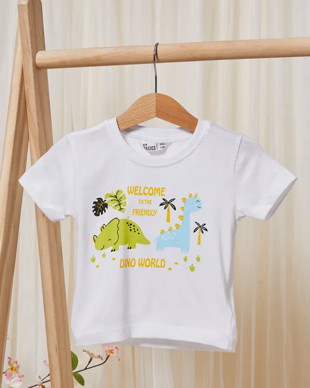 Infant Boys White Printed T-Shirt sold by Redtag