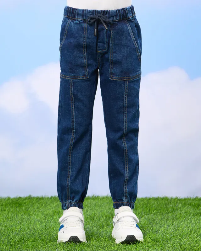 Boys Navy Stretch Denim Jogger Jeans sold by Redtag