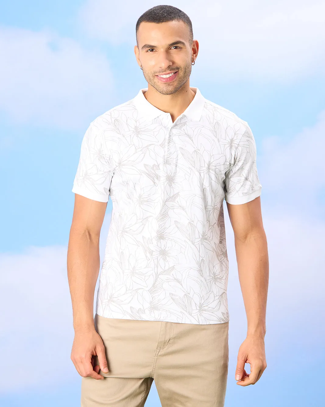 Men White Printed Polo Shirt sold by Redtag