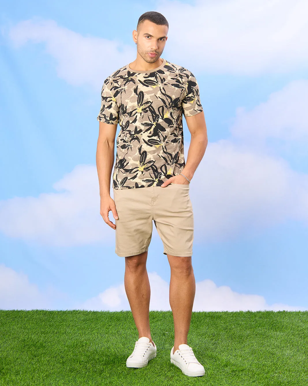 Men Beige Floral Print T-Shirt sold by Redtag product image thumbnail 2