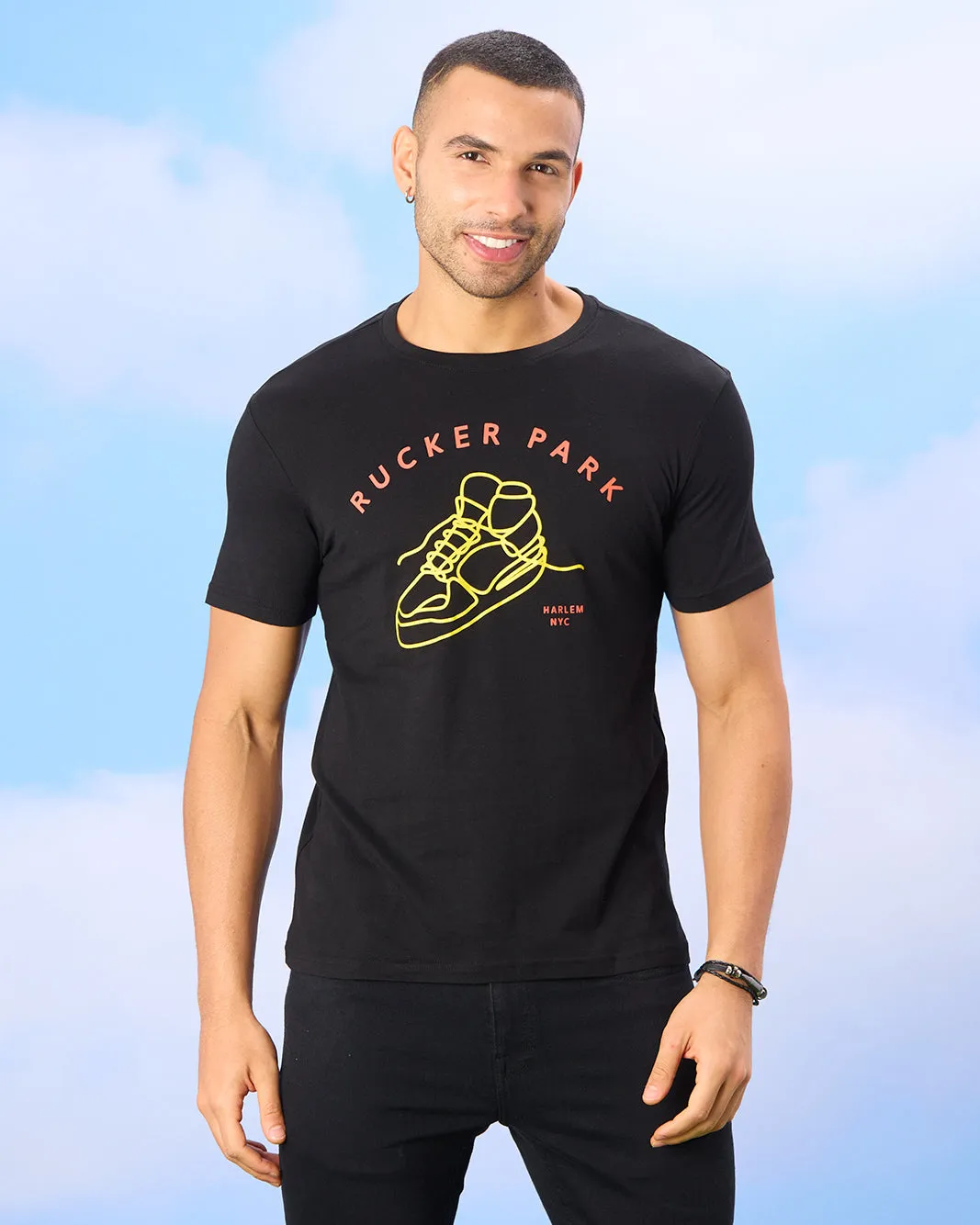 Men Black Rucker Park Print T-Shirt sold by Redtag