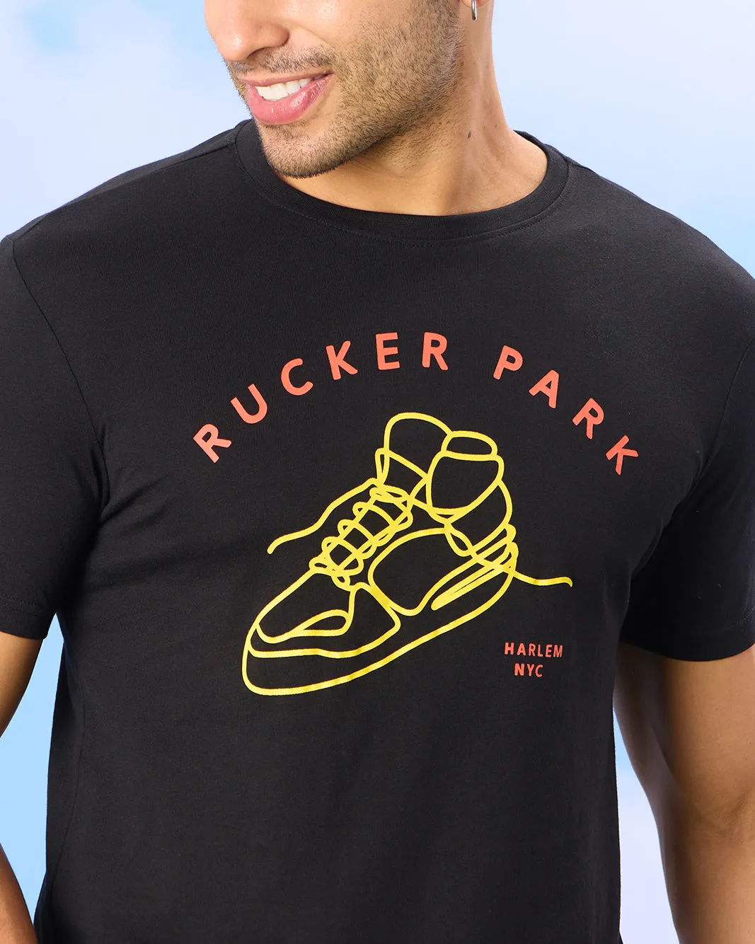 Men Black Rucker Park Print T-Shirt sold by Redtag product image thumbnail 4