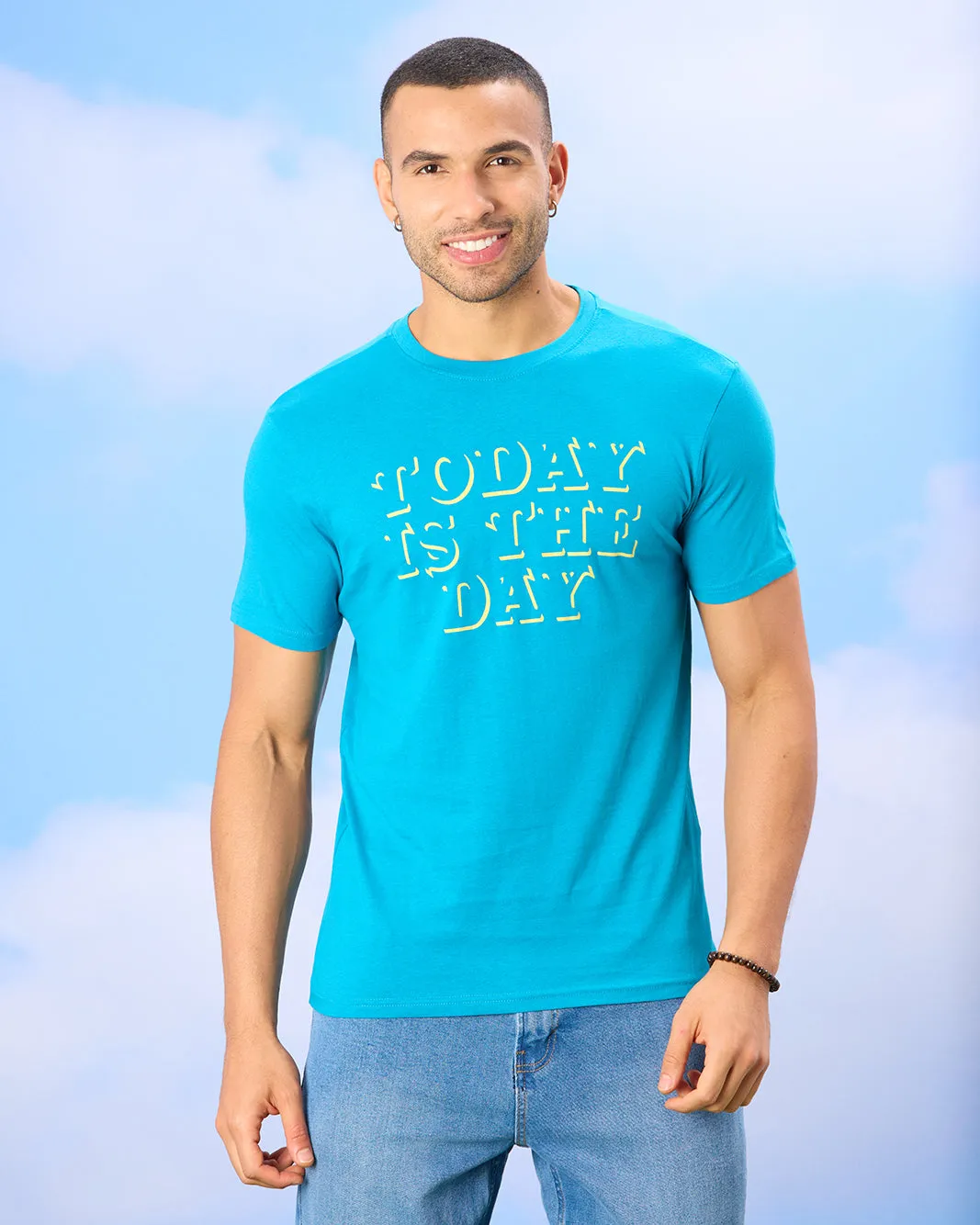 Men Blue Today Is The Day Print T-Shirt sold by Redtag