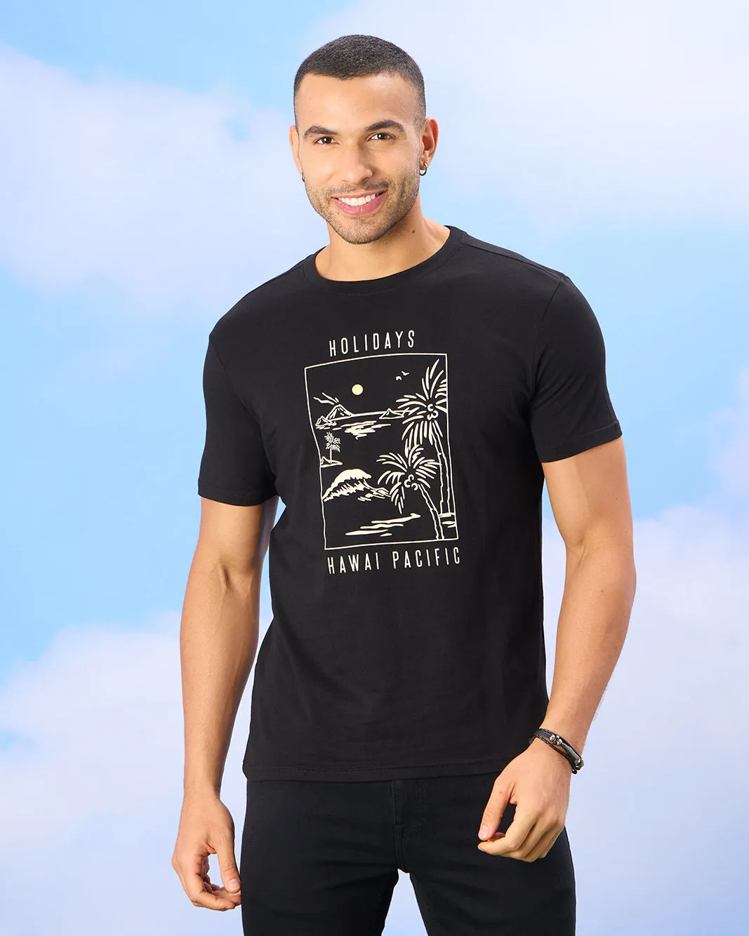 Men Black Holidays Print T-Shirt sold by Redtag