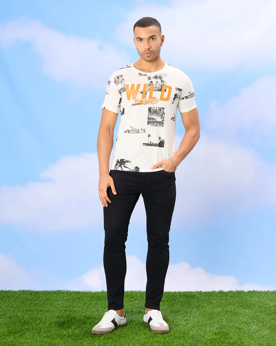 Men White Wild Print T-Shirt sold by Redtag product image thumbnail 2