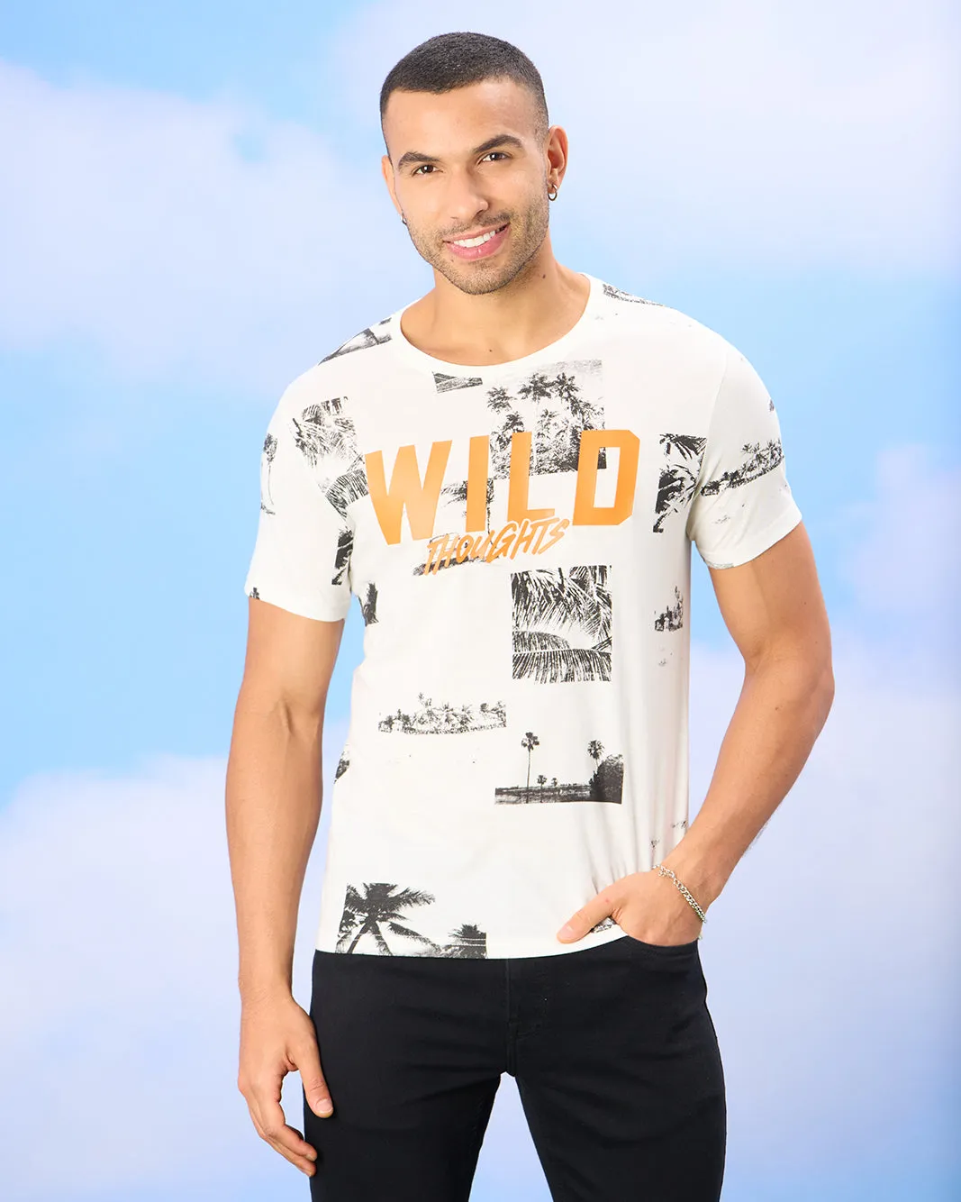 Men White Wild Print T-Shirt sold by Redtag