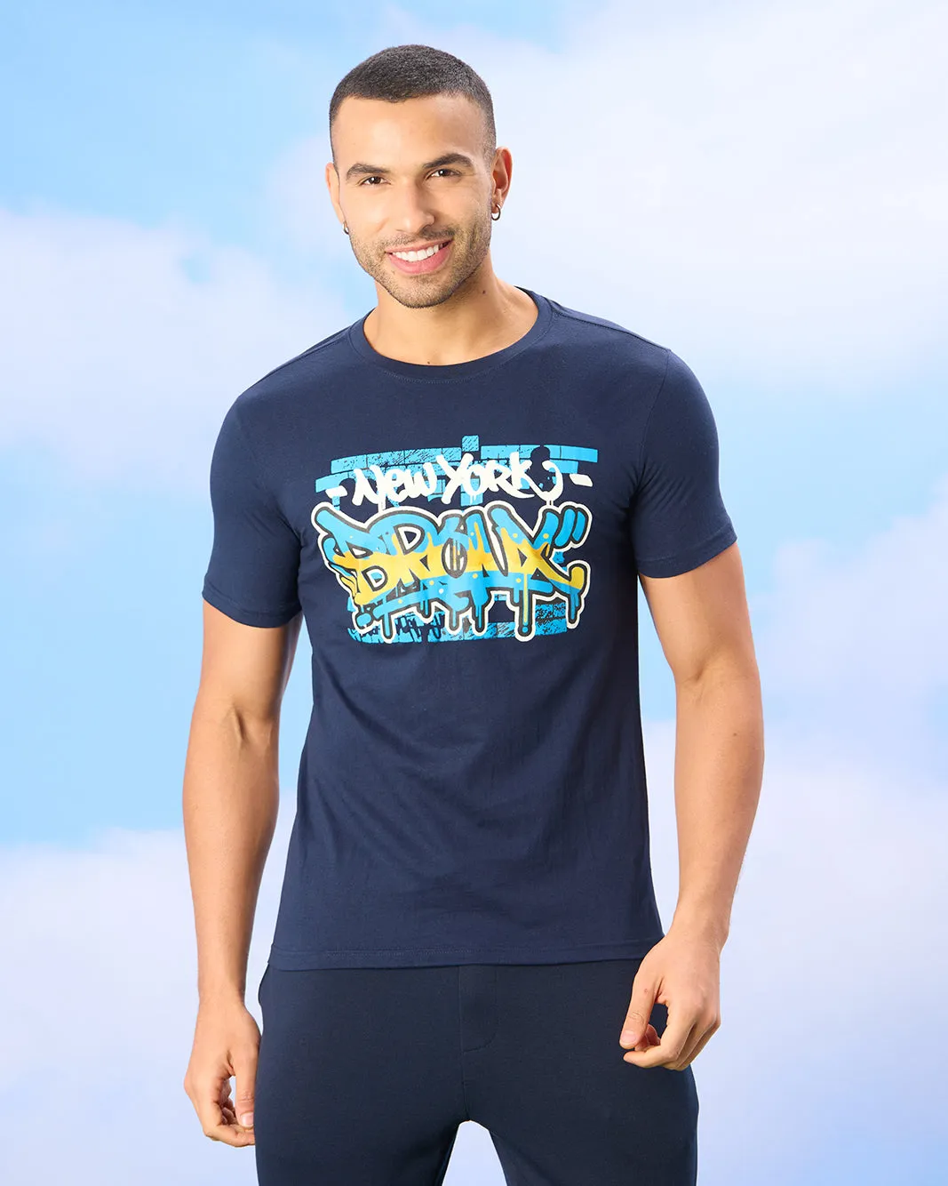 Men Navy Printed T-Shirt sold by Redtag