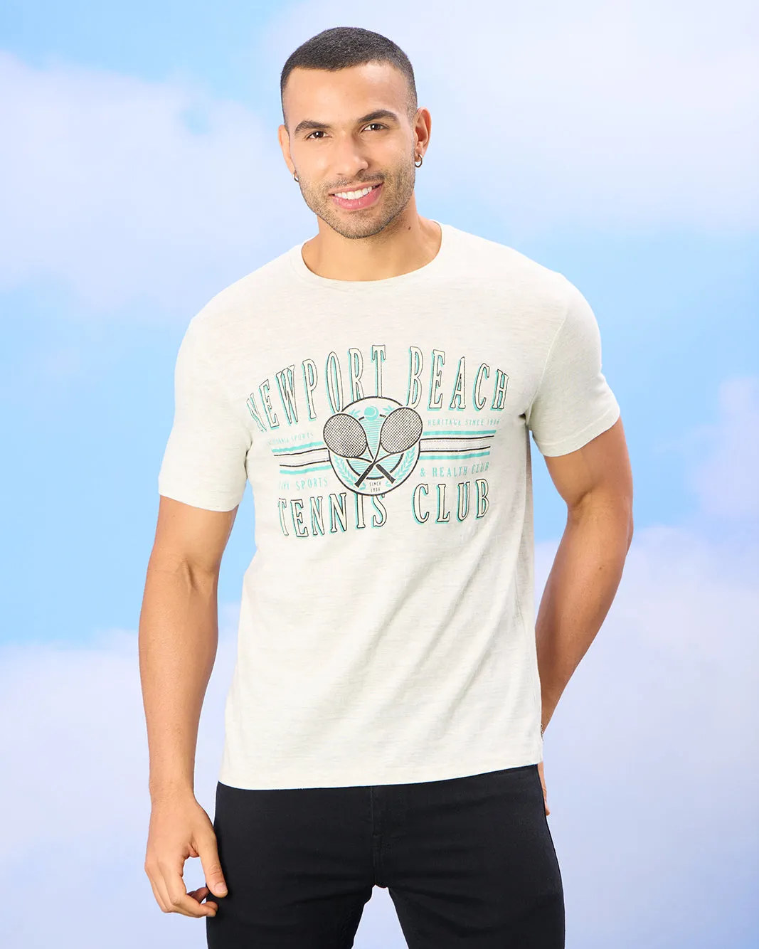 Men White Tennis Club Print T-Shirt sold by Redtag