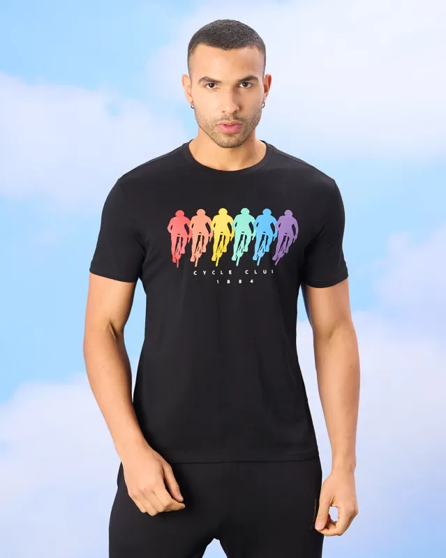 Men Black Cycle Club Print T-Shirt sold by Redtag