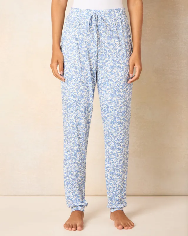 Woman Cream And Blue Printed Pyjama Bottom sold by Redtag