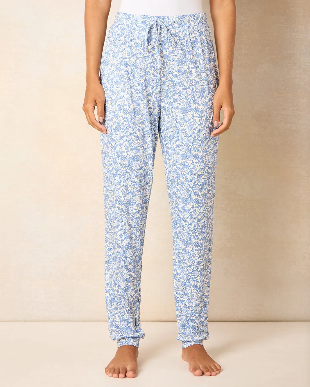 Woman Cream And Blue Printed Pyjama Bottom sold by Redtag