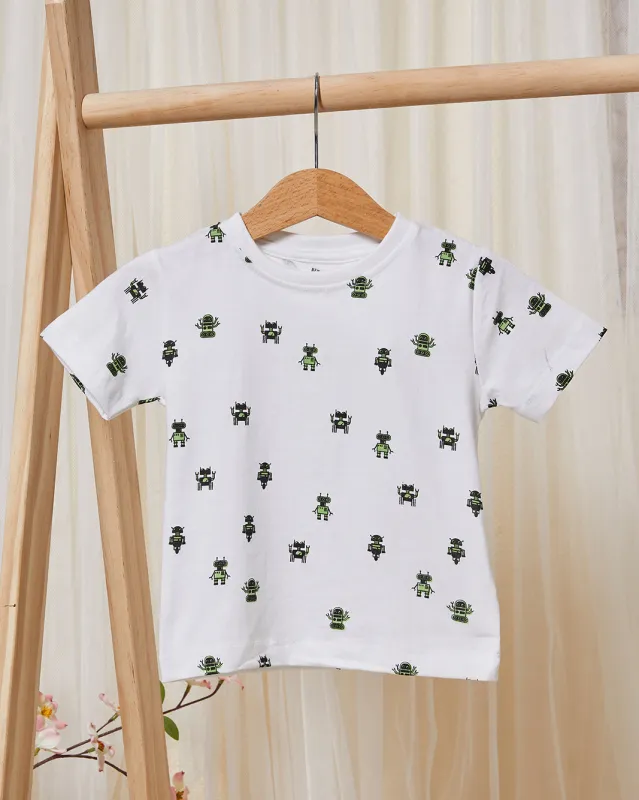 Infant Boys White Robot Print T-Shirt sold by Redtag