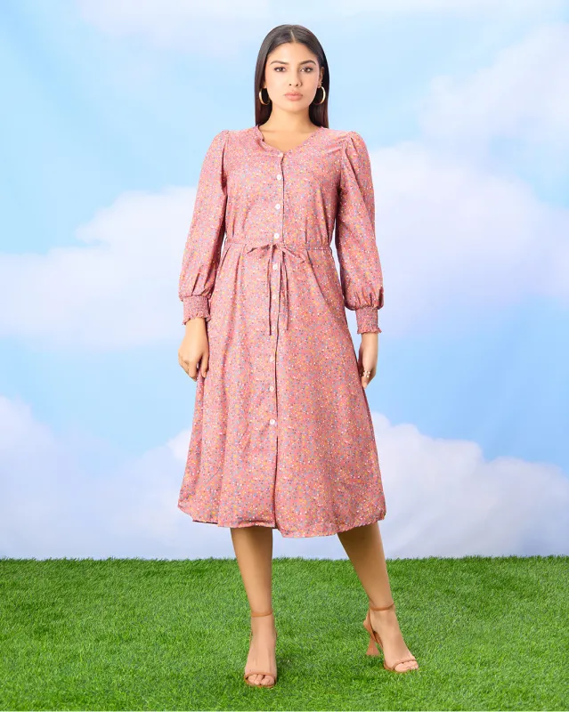 Women Pink Printed Casual Dress sold by Redtag