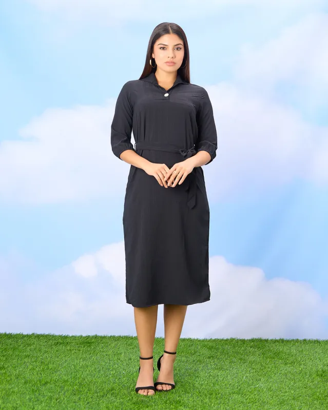 Women Black Striped Dress sold by Redtag