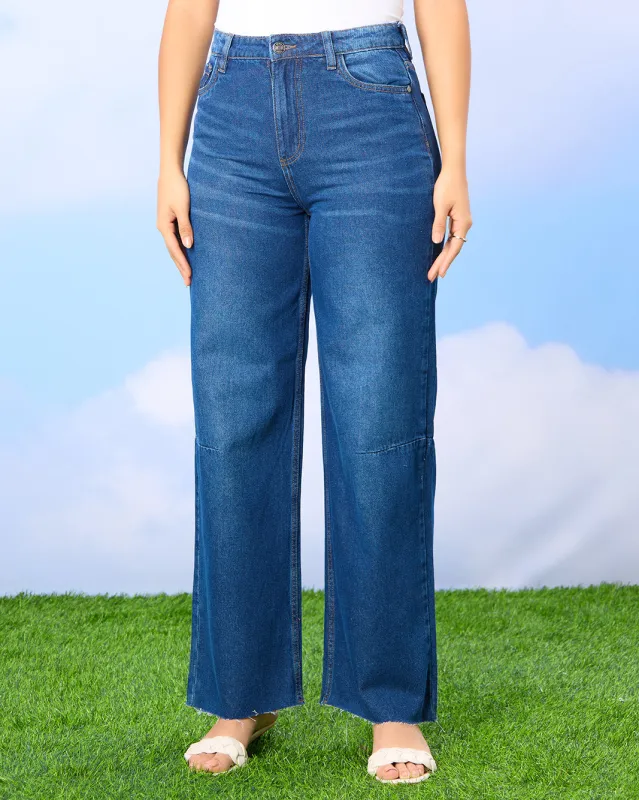 Women Navy Wide Leg Jeans sold by Redtag