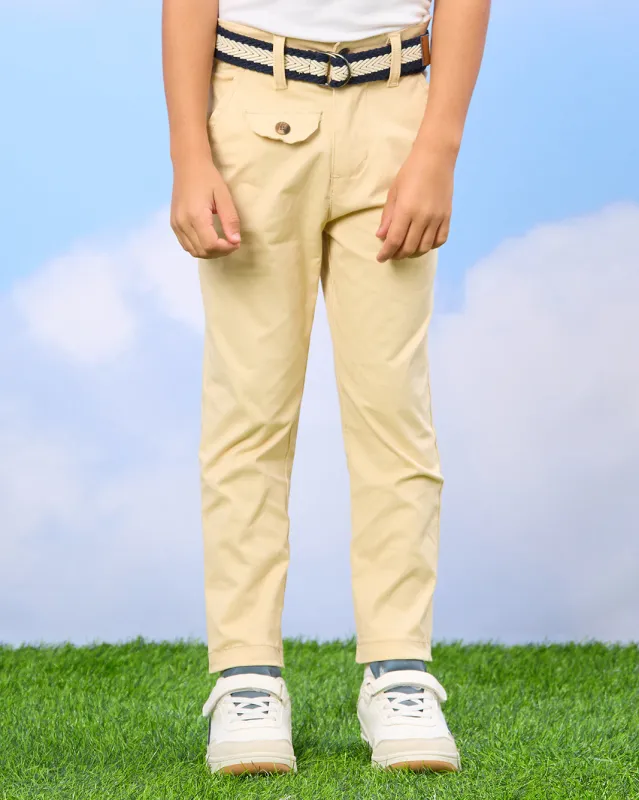 Boys Beige Solid Belted Trousers sold by Redtag