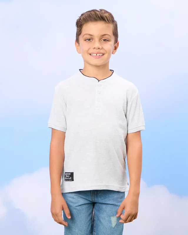 Boys Silver Mandarin Polo Shirt sold by Redtag