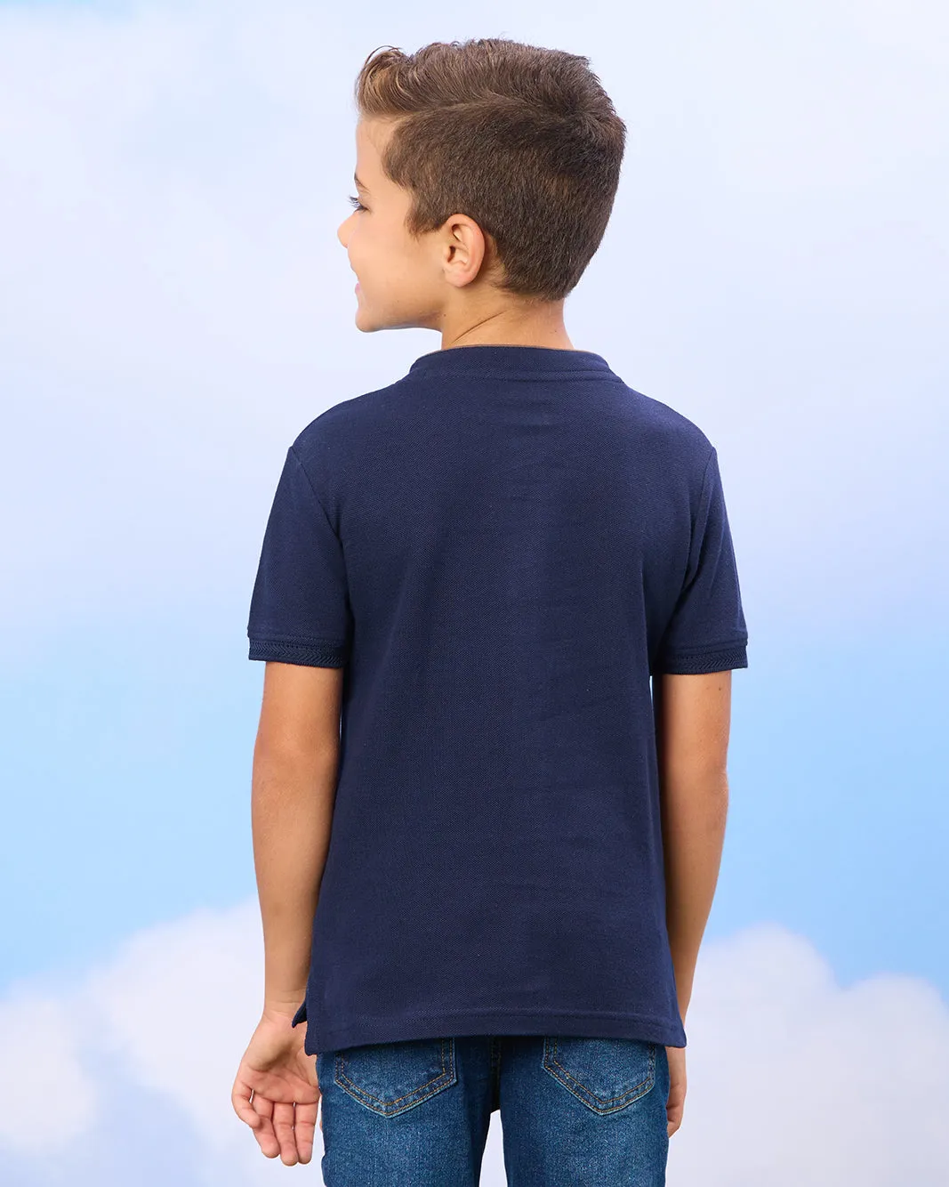 Boys Navy Mandarin Polo Shirt sold by Redtag product image thumbnail 3