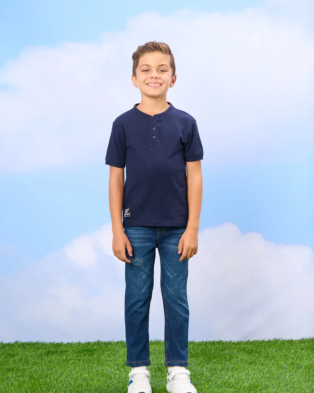 Boys Navy Mandarin Polo Shirt sold by Redtag product image thumbnail 2