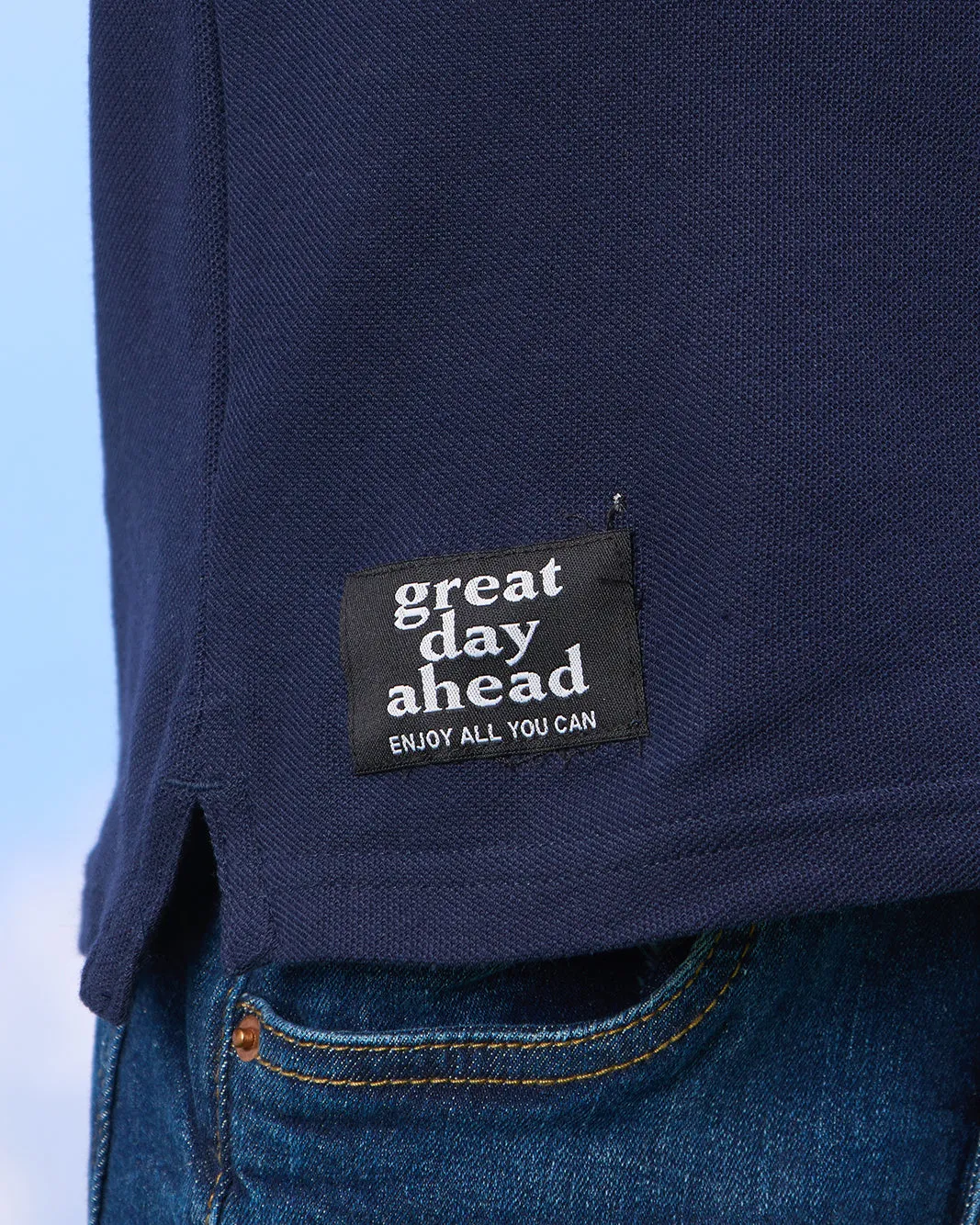 Boys Navy Mandarin Polo Shirt sold by Redtag product image thumbnail 5