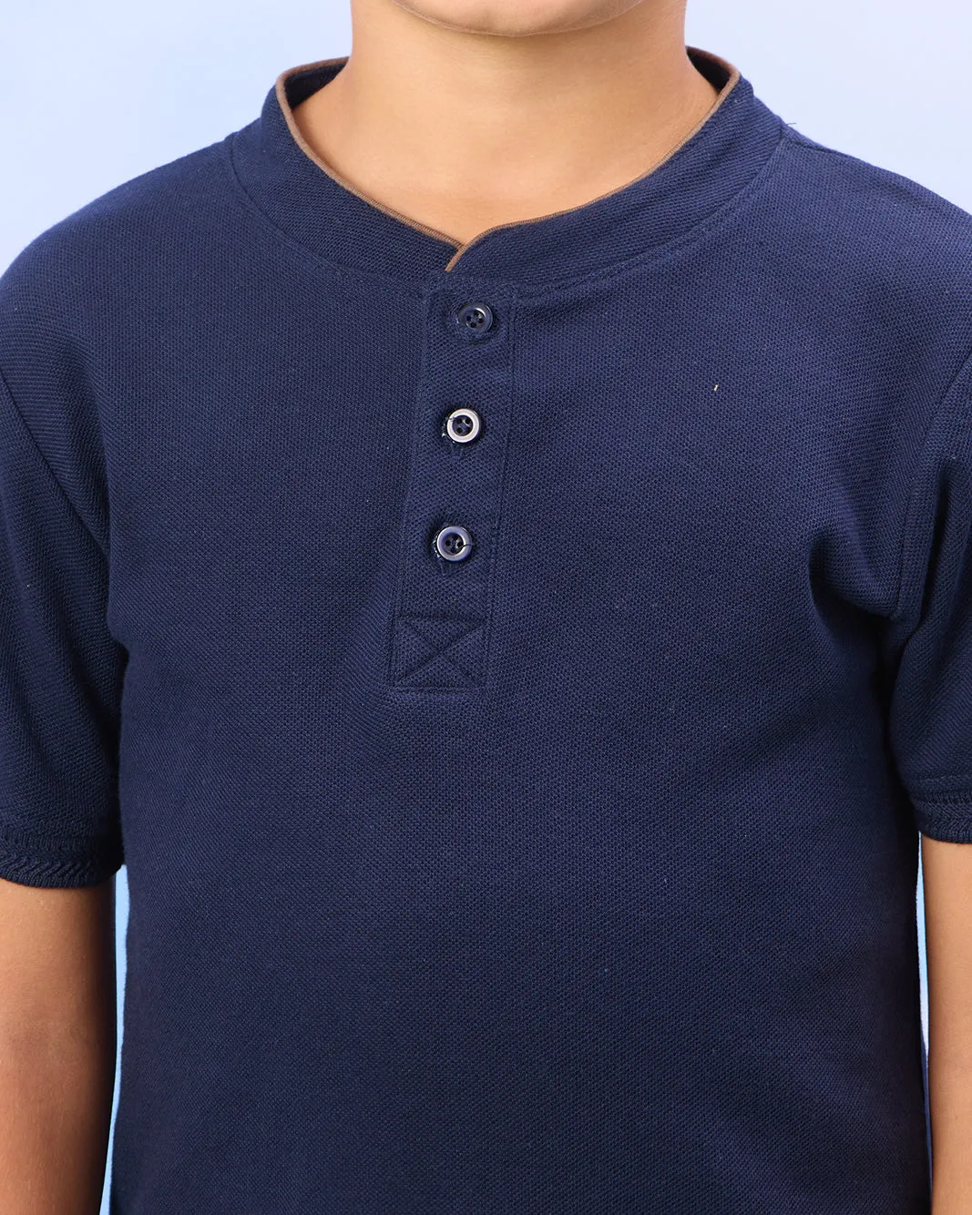 Boys Navy Mandarin Polo Shirt sold by Redtag product image thumbnail 4