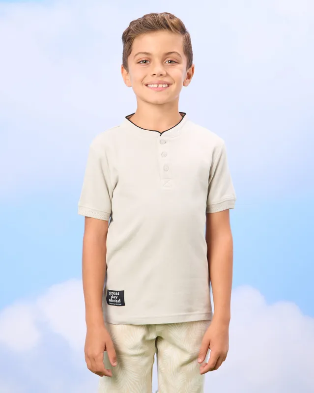 Boys Grey Mandarin Polo Shirt sold by Redtag