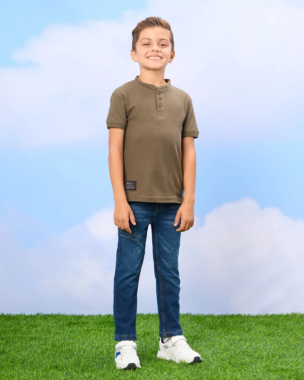 Boys Olive Mandarin Polo Shirt sold by Redtag product image thumbnail 2