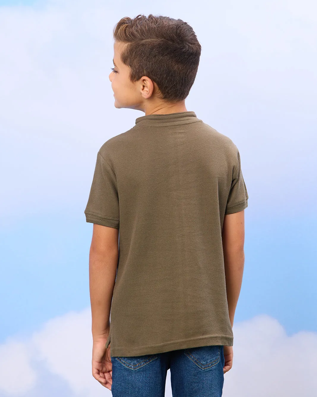 Boys Olive Mandarin Polo Shirt sold by Redtag product image thumbnail 3