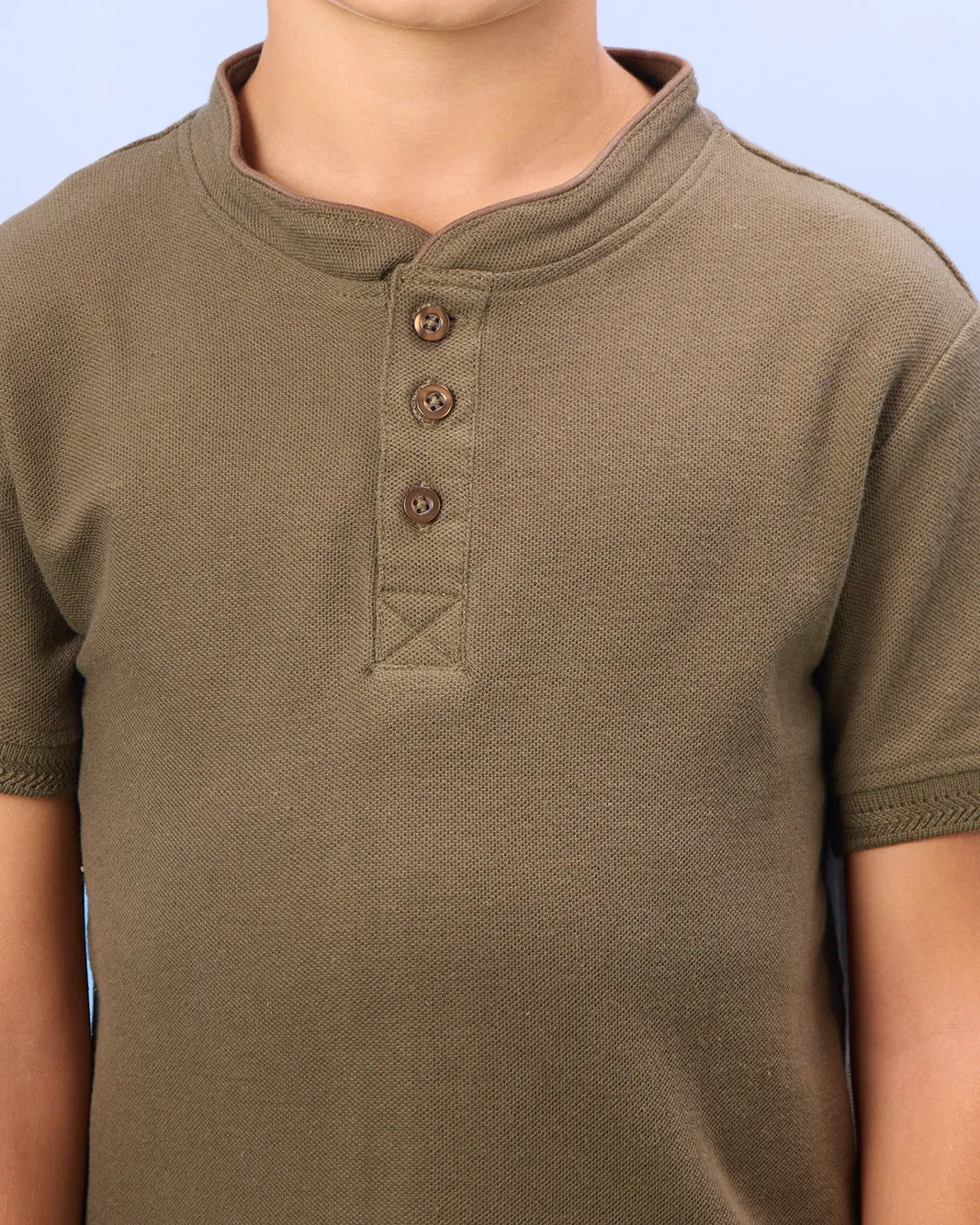 Boys Olive Mandarin Polo Shirt sold by Redtag product image thumbnail 4