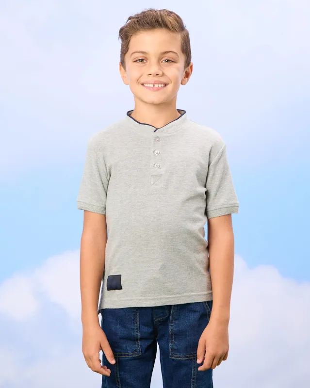 Boys Grey Mandarin Polo Shirt sold by Redtag