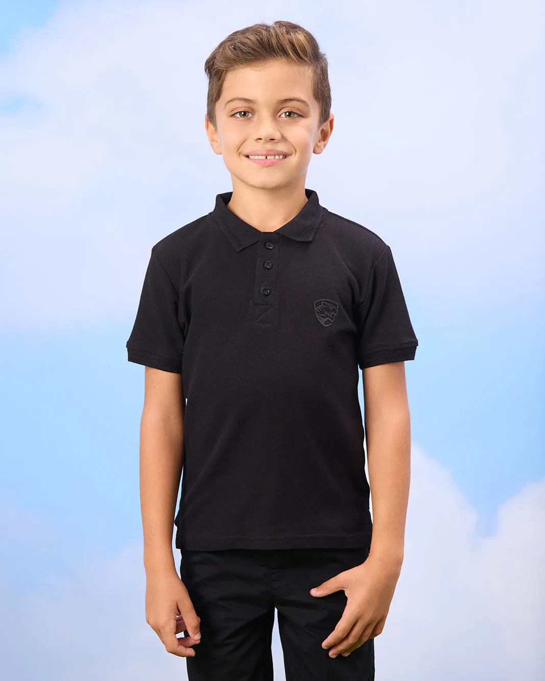 Boys Black Solid Polo Shirt sold by Redtag