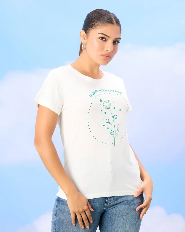 Women White Basic Graphic T-shirt sold by Redtag