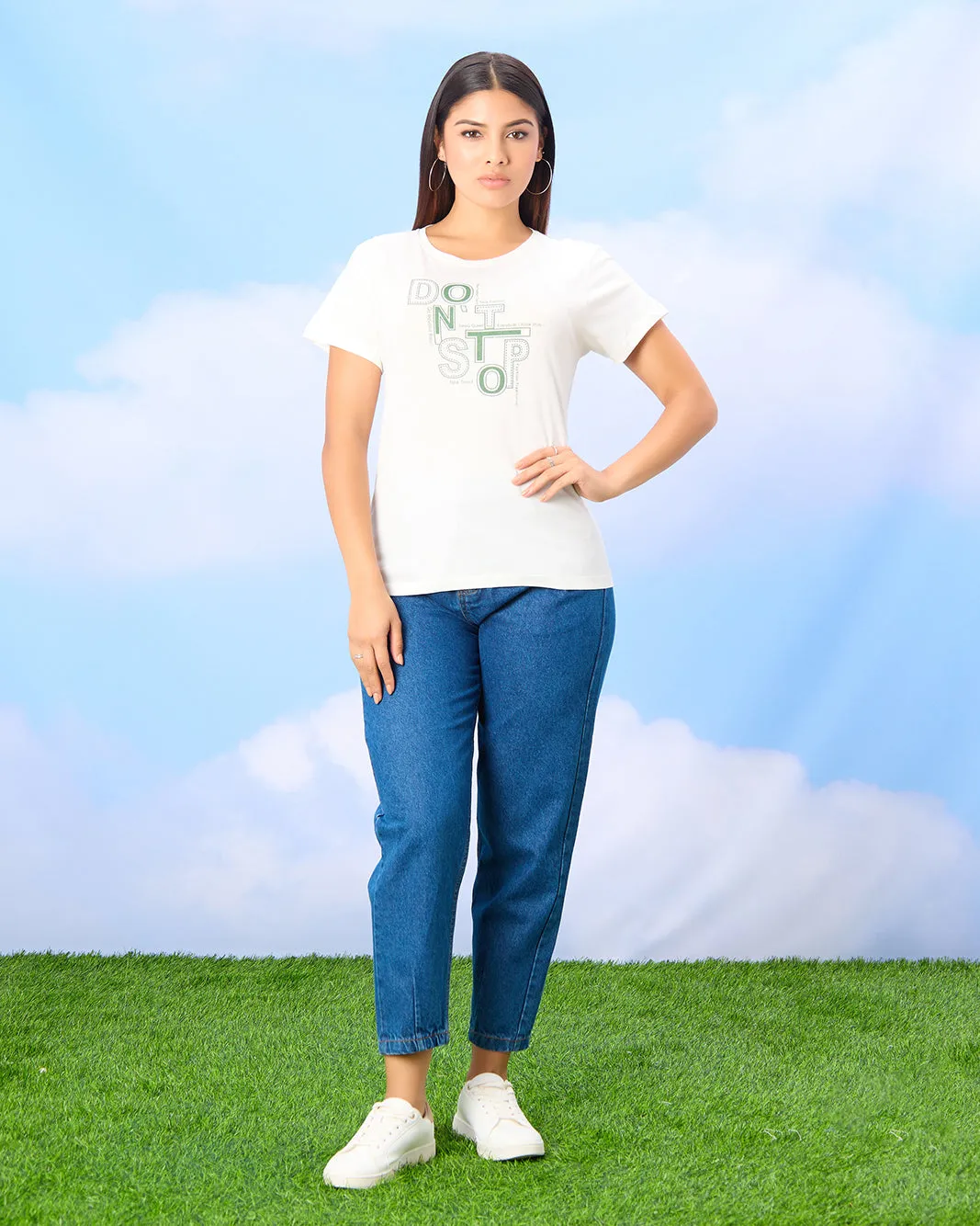 Women White Basic Graphic T-shirt sold by Redtag product image thumbnail 2