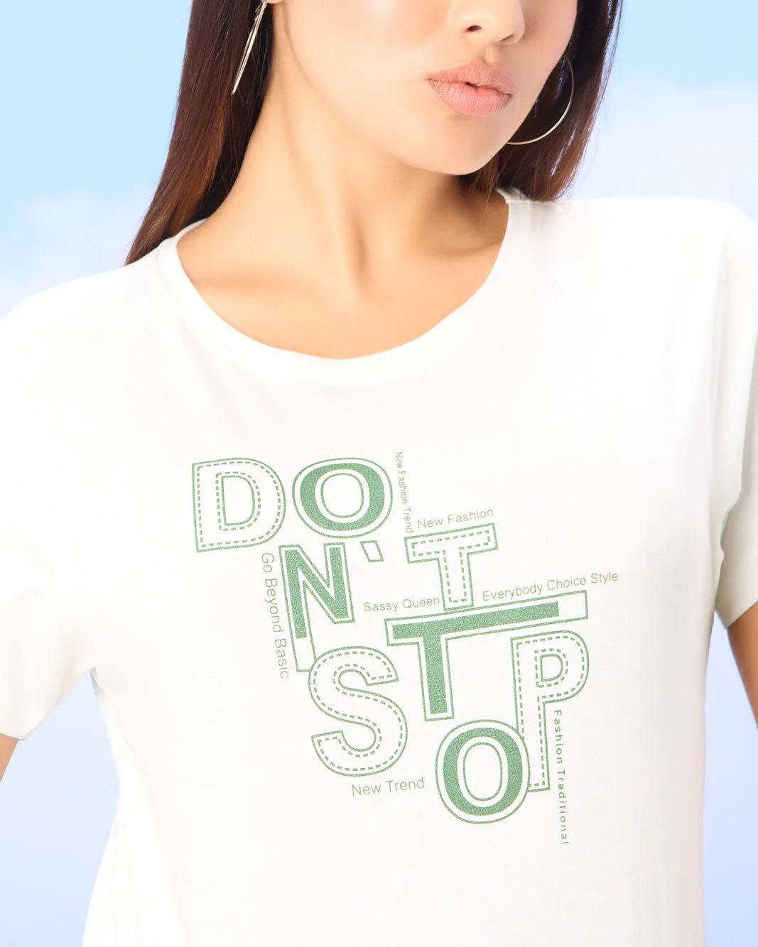 Women White Basic Graphic T-shirt sold by Redtag product image thumbnail 4