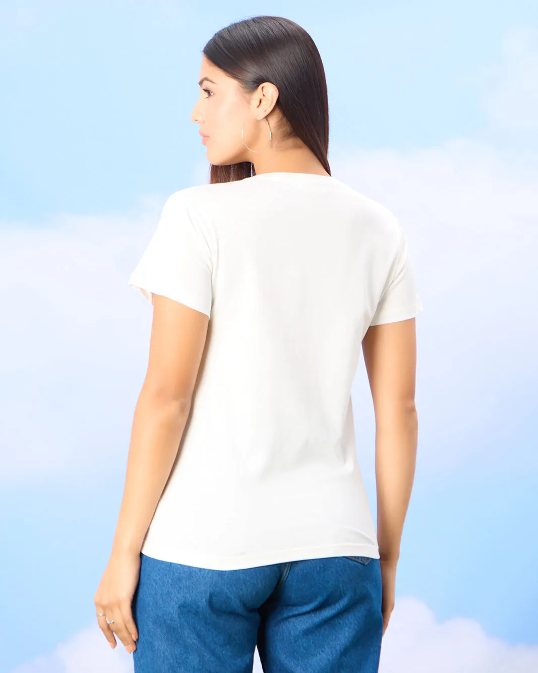 Women White Basic Graphic T-shirt sold by Redtag product image thumbnail 3