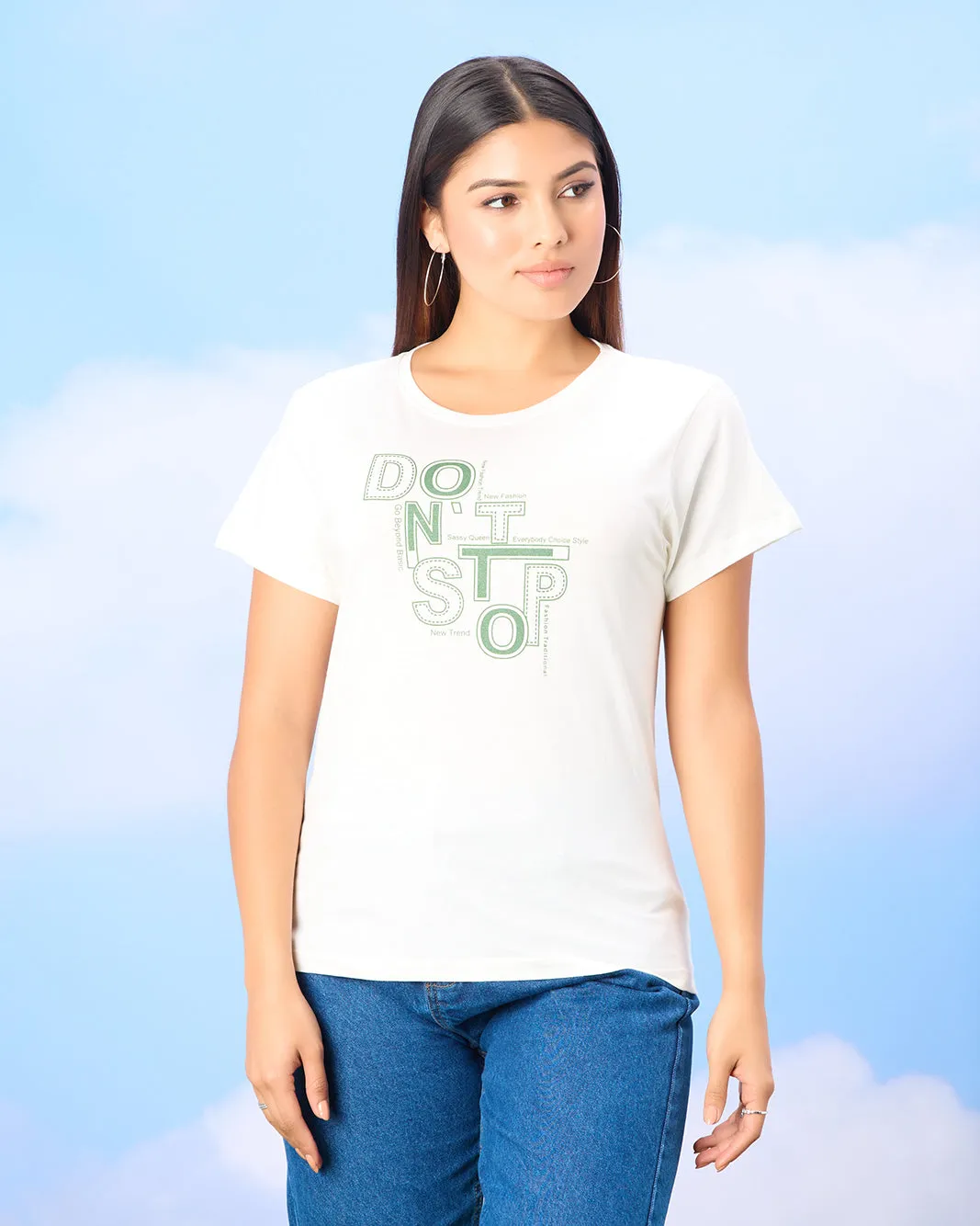 Women White Basic Graphic T-shirt sold by Redtag