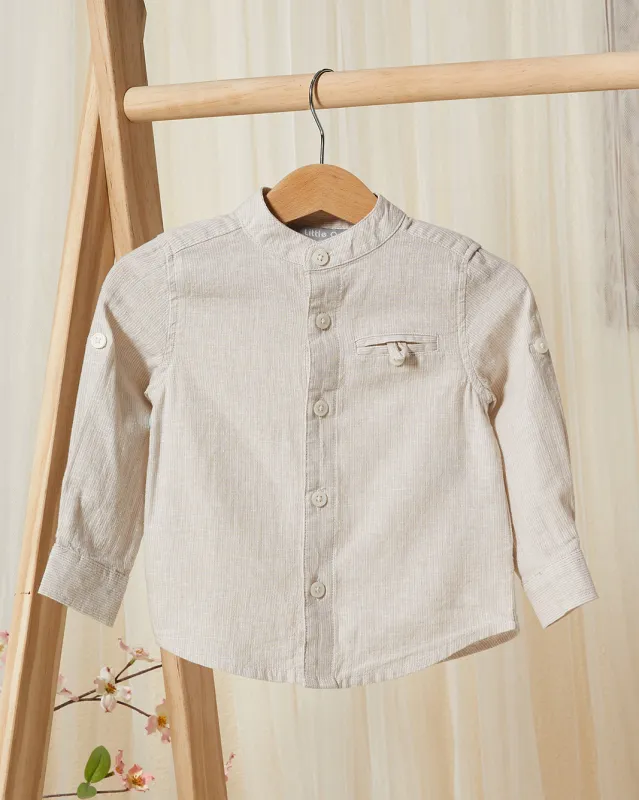 Infant Boys Beige Mandarin Casual Shirt sold by Redtag