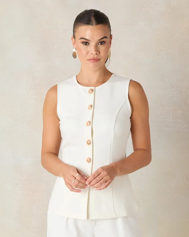 Women White Sleeveless Vest Top sold by Redtag