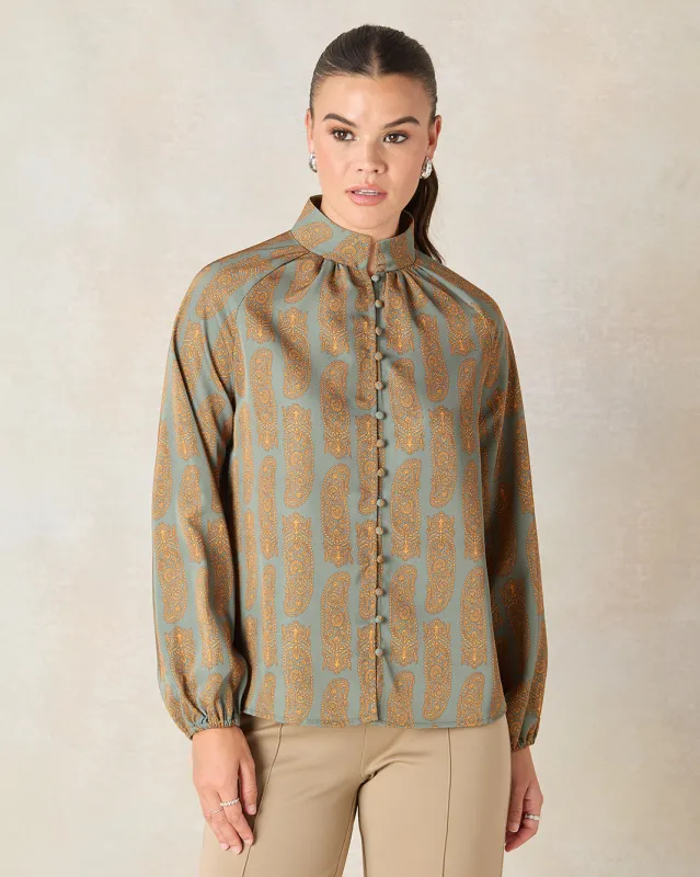 Women Mustard Printed Button Down Blouse sold by Redtag