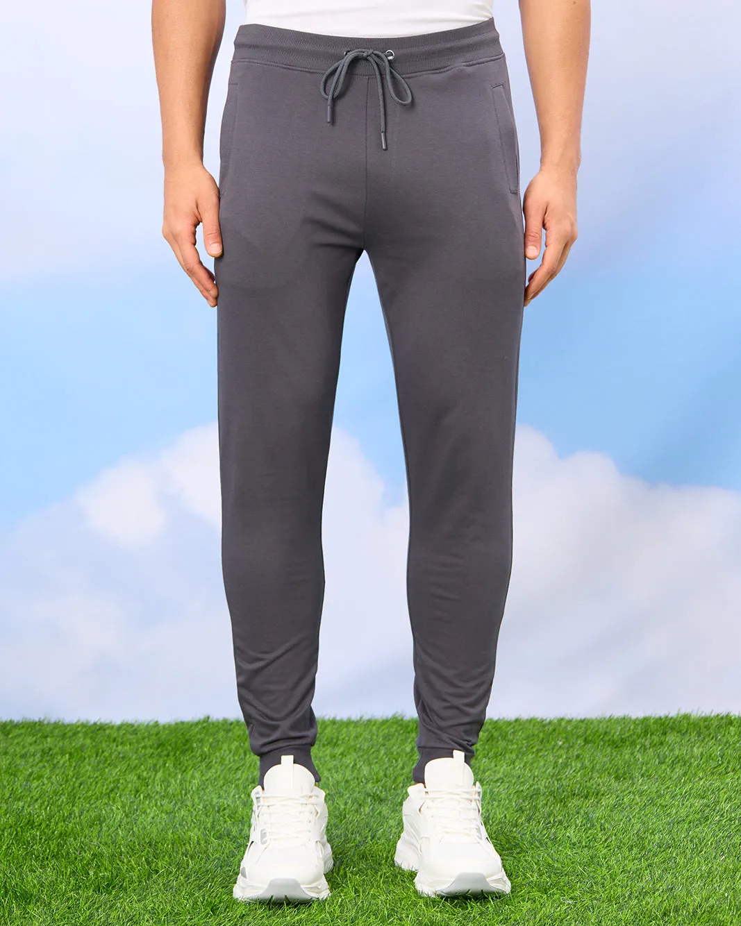 Men Charcoal Plain Active Pants sold by Redtag